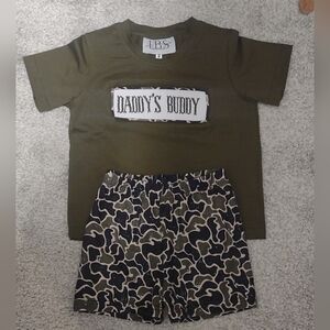NWT 2T Camo "Daddy's Buddy" Smocked Shorts Set